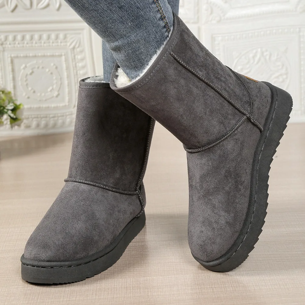 Wasserdichte, warme Plateau-Schneestiefel für Damen, große Größen, Winter-Slip-On-Stiefel, flache, lässige Damenstiefel, 2026 neue Mode – Detail 17