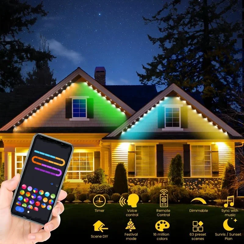 Outdoor Lights 90 LED Eaves Lights Smart Eaves String RGB Lights Full House Ambient Lighting Halloween Decorations Outside