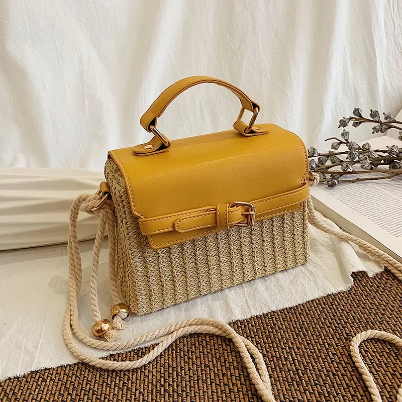 

Rattan woven straw bag, women's crossbody bag, square shoulder bag, summer beach, seaside small portable straw bag