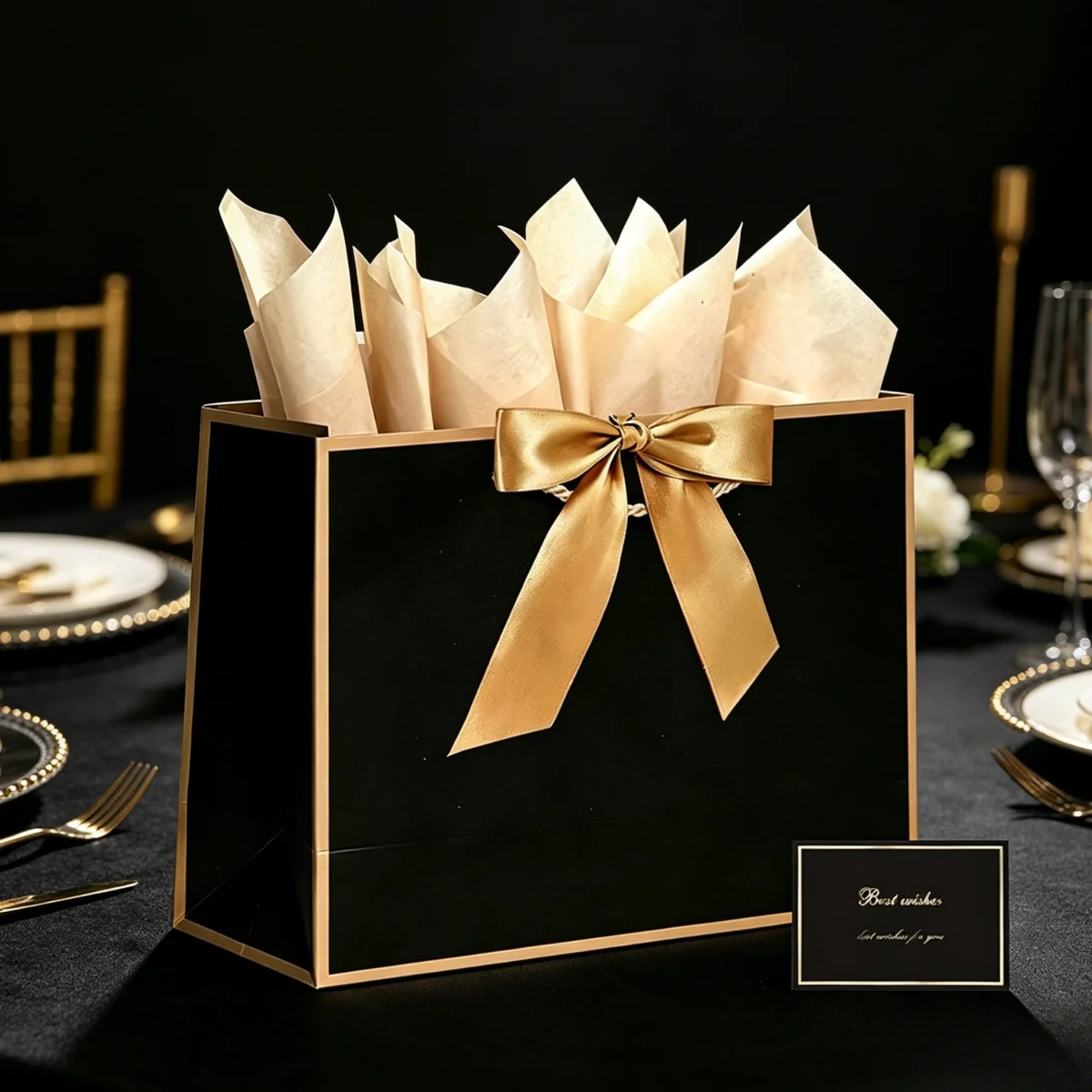 Large Elegant Black Gold Gift Bag, Handheld Shopping Bag Suitable for Girls, Women's Birthdays, Valentine's Day, Thanksgiving, view 5
