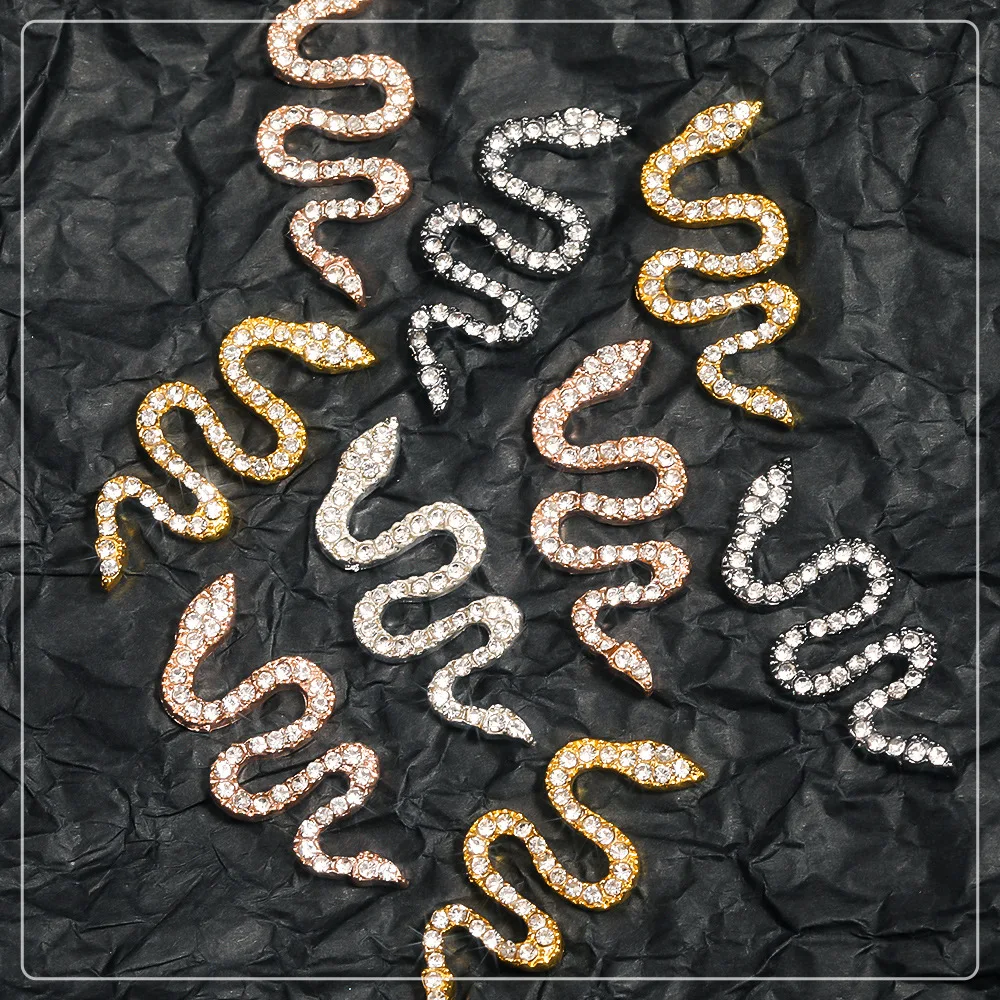 Oversized Snake 3D Nail Charm Zodiac Gold Words Metal Crystals Rhinestones For Nails Art Decorations DIY Alloy Nail Diamond