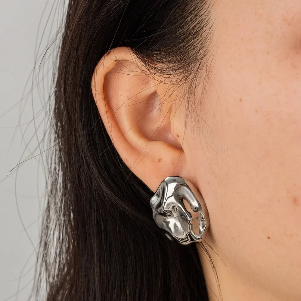 Delicate Irregular Hammer Lines Stainless Steel Earrings Beach Fashion 18K Gold Plated Tarnish Free Jewelry image 2