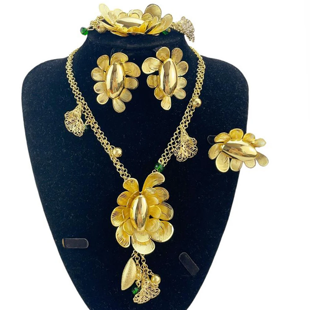 

Woman Necklace Jewelry Set Flower Necklace Earring Ring Bracelet Fashion Trend Clothing Jewelry FHK20502