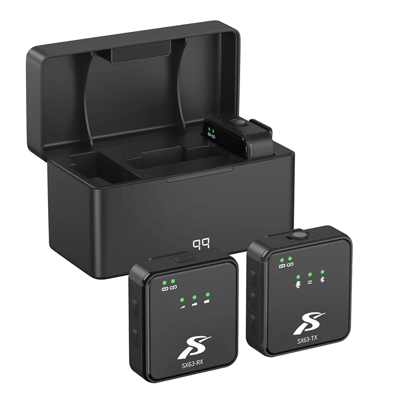 

LBER SX63 От одного до двух интеллектуальных беспроводных петличных микрофонов с шумоподавлением и чехлом для зарядки для записи радио в реальном времени