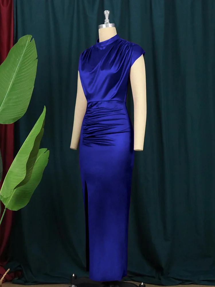 Übergröße Burgunderrotes Satin-Maxikleid für Damen mit Wasserfallausschnitt, Kurzarm, Geraffter Taille und Schlitz, Figurbetontes Kleid für Afrikanische Partys und Abendveranstaltungen – Detail 19