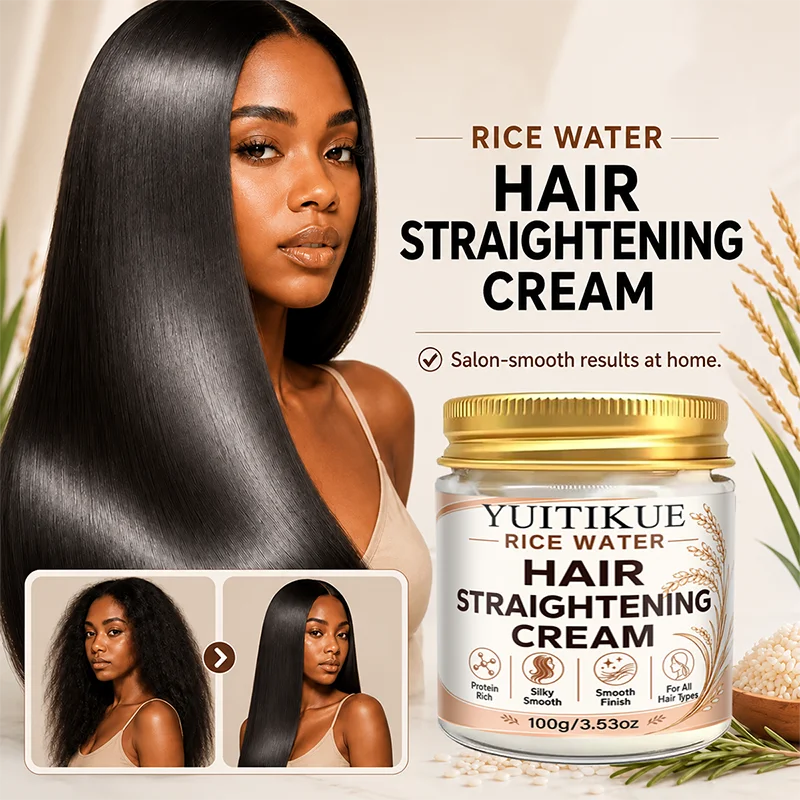 YUITIKUE Rice Water Straightening Hair Cream, Rich Protein Formula, Make Frizzy Hair Sleek & Straight, For All Hair Types