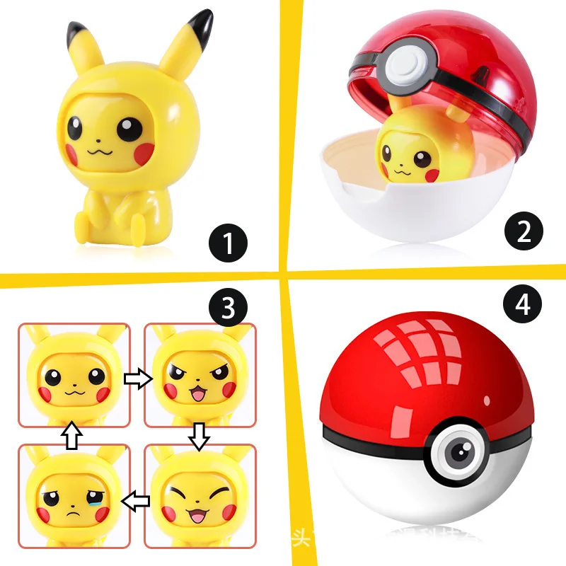 Pokemon Pokeball A Random Face-Changing Pet Action Figure Pikachu 4 Facial Expressions Kids Toy PVC Material Anime Birthday Gift