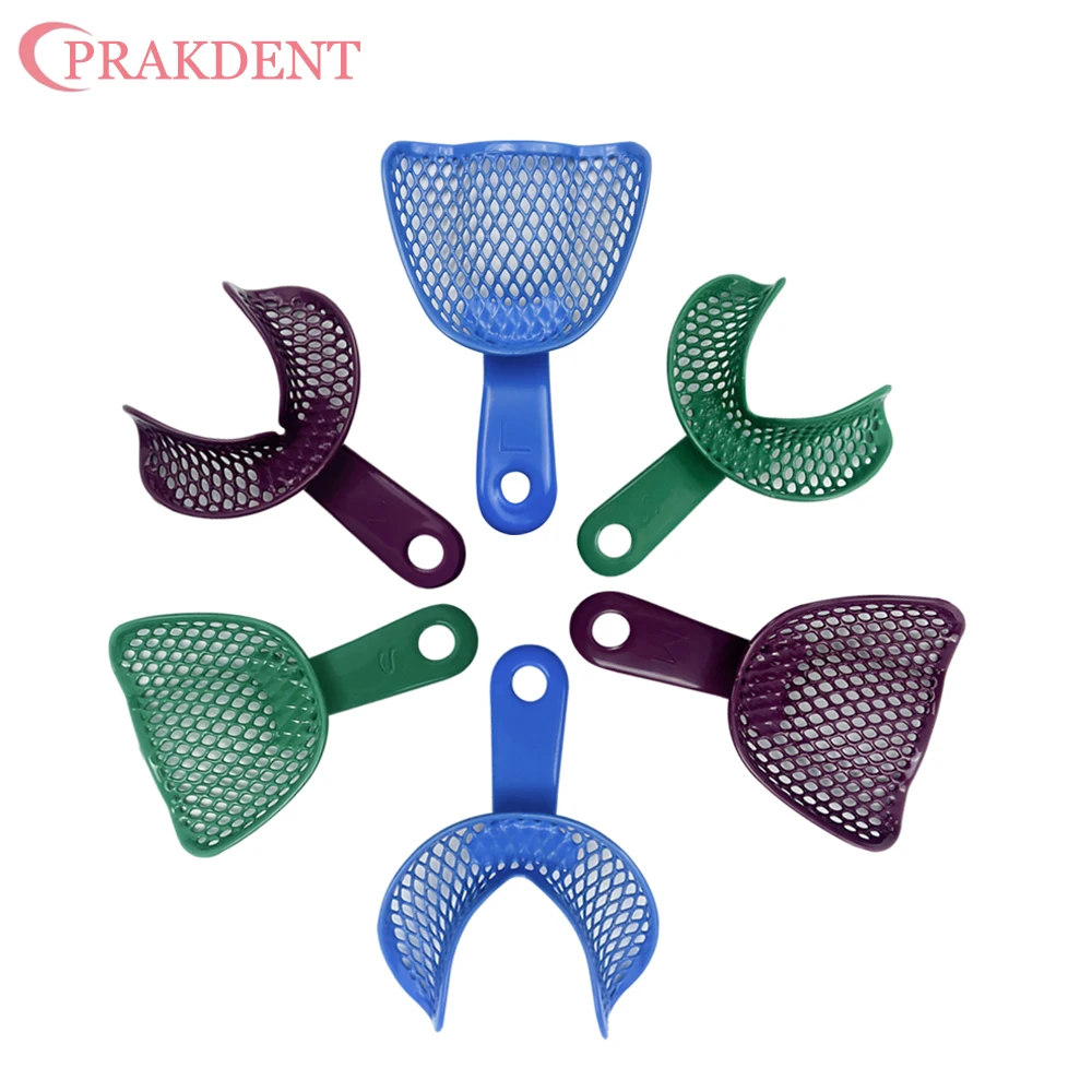 Metal Edentulous Colored Dental Tray Oral Mold Tray Gypsum Impression Tray Dental Orthodontic Tray Oral Care Materials 6pcs