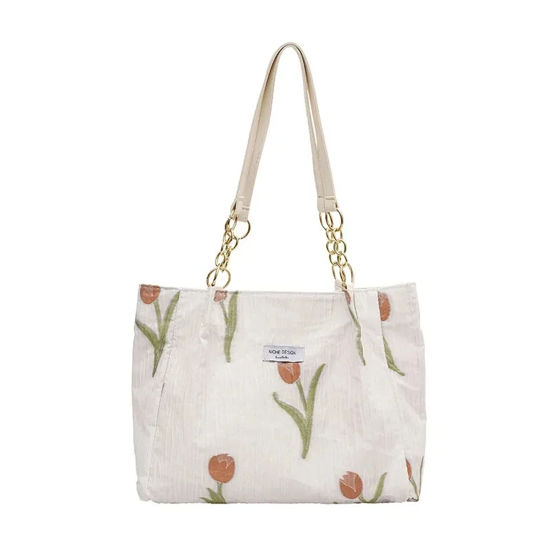 Monederos y bolsos florales de tendencia para mujer, bolso de hombro con perlas de tulipán