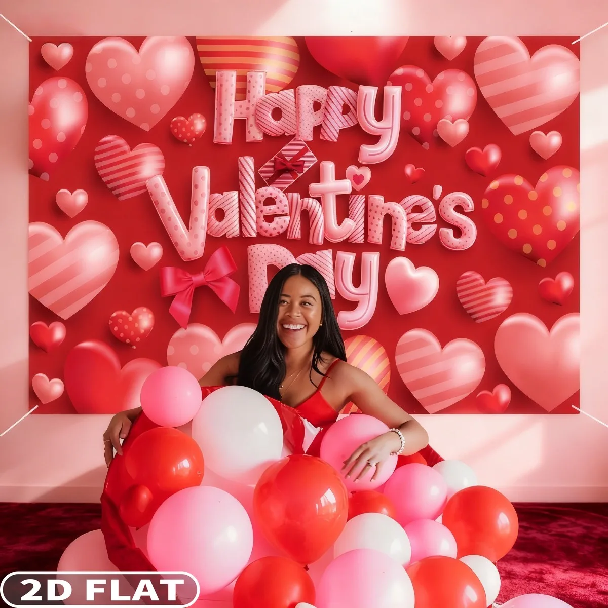 

1pc Happy Valentines Day Party Banner with Grommets & Ribbon, Large 72x44 Inch - Polyester Heart Banner for Valentines Day Decor