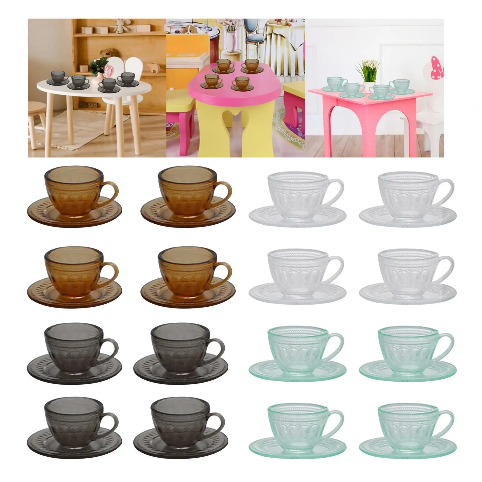 Juego de tazas de té para casa de muñecas, juego de simulación, vajilla en miniatura, casa de muñecas, 4x