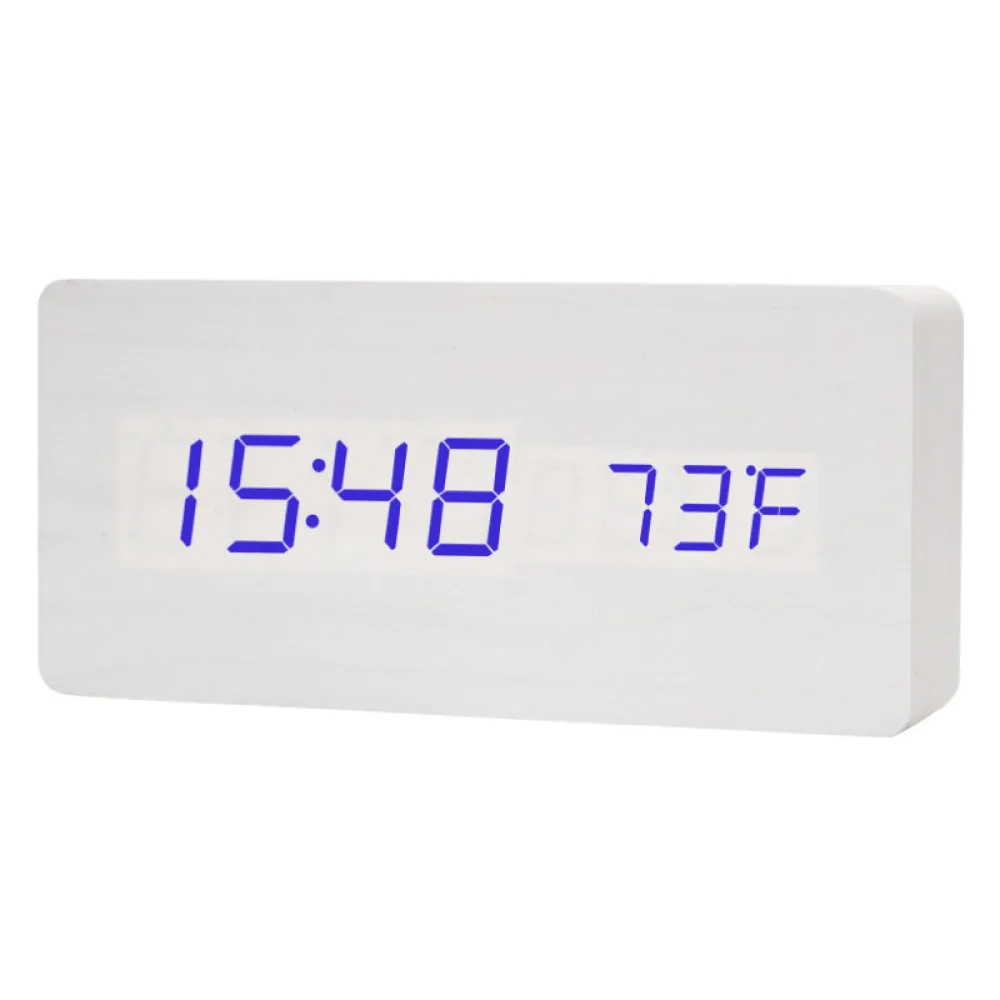 Vintage Wood LED Desk Clock Silent Digital Alarm Clock Table Bedside Thermometer Calendar Display Bedroom Home Item