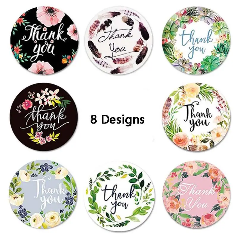 F92B 500pcs Flower Спасибо, Метка 25 мм, круглая благодарность
