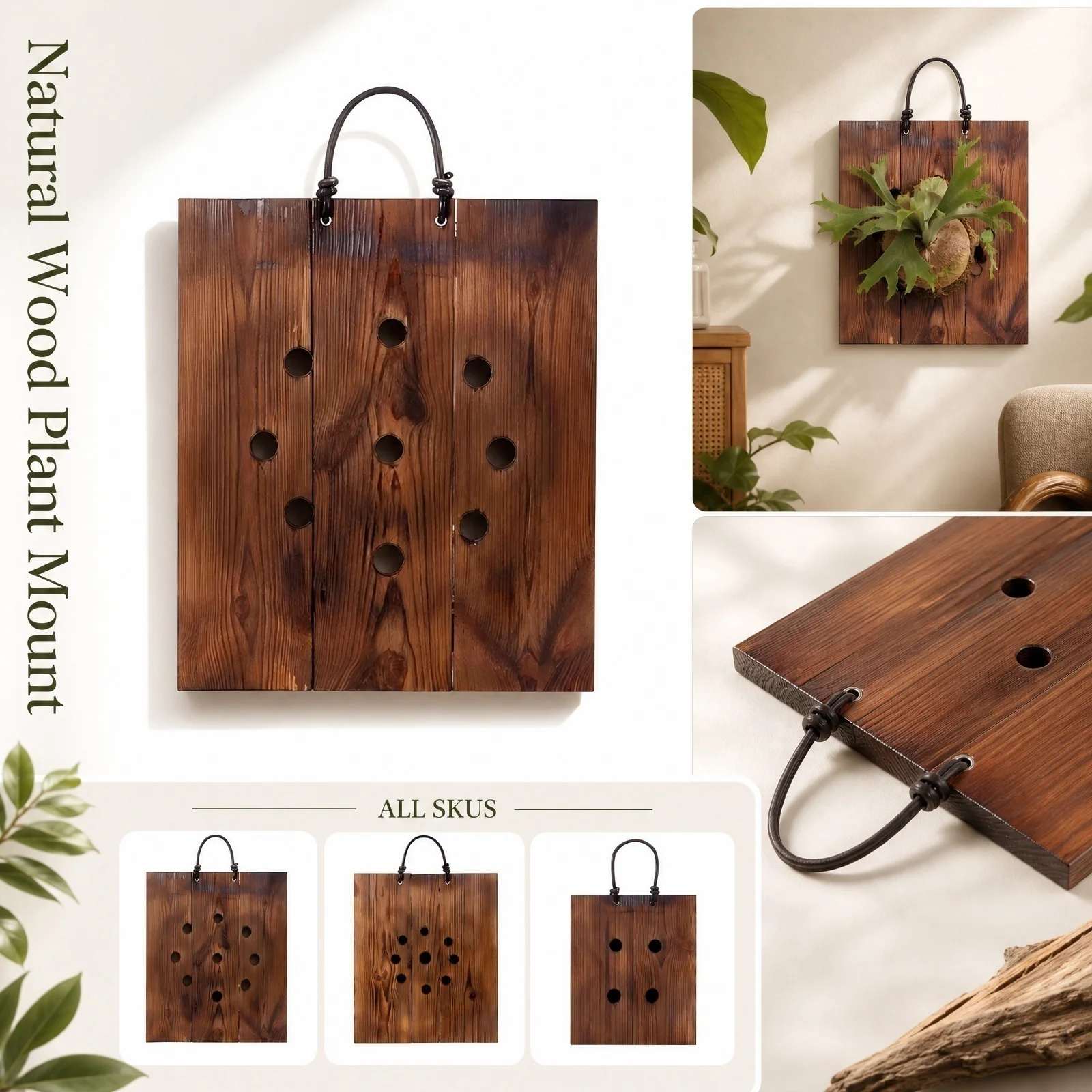 Wooden Staghorn Fern Installation Kit Solid Wood Staghorn Fern Rack Orchid Wall-Mounted Planter Home Decoration