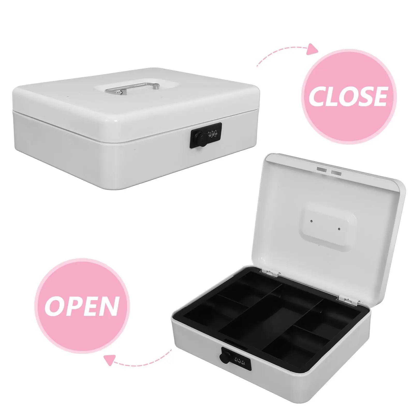 Metal Cash Box Password Protected Large Capacity Money Saving Bank for Adults Unbreakable Coin Organizer Secure Storage