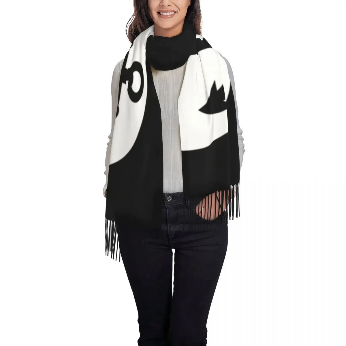 Black Anchor Inside White Circle Scarf Wrap Women Long Winter Warm Tassel Shawl Unisex Nautical Scarves