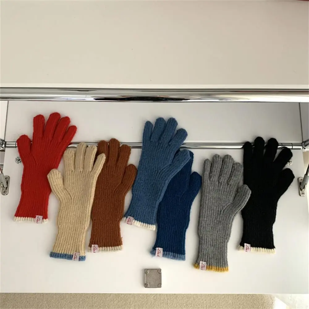 Autumn Winter Gifts for Women Girl Solid Color Knitted Woolen Gloves Touch Screen Gloves Thick Warm Riding Split Finger Gloves