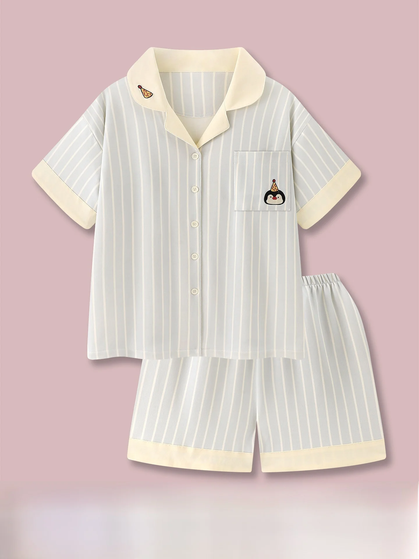 スイートペンギン純綿パジャマ女性の半袖ホーム服セット夏カジュアルプリント快適な通気性のあるルーズフィット