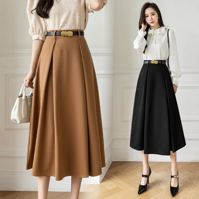 

Women's High Waist A-Line Midi Skirt Autumn Commute Busin Casual Drapey Hip Covering Flared Umbrella Skirt