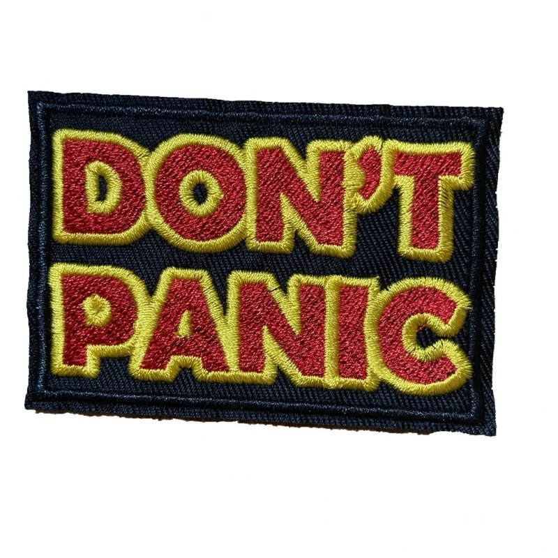 Black Background Red Yellow Letters DONT PANIC Embroidered Iron on Patches for Clothes Embroidery Appliques Sewing DIY ACCESSORY