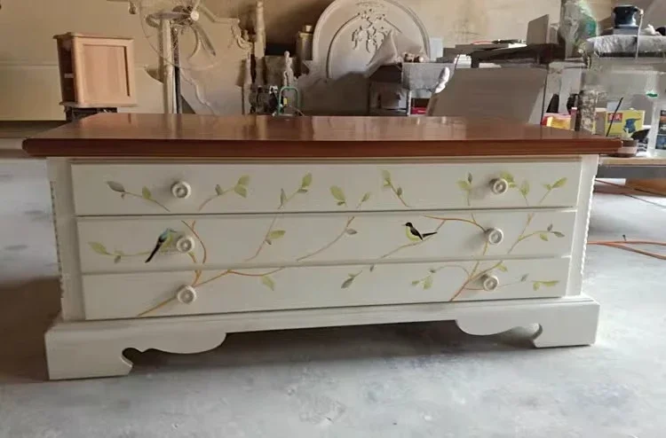 Hand painted art retro nostalgic solid wood light luxury coffee table