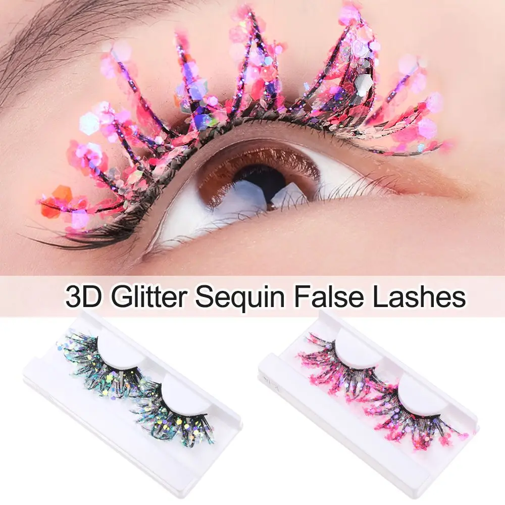 Sequin Color Luminous Glitter Powder Fake Lashes Nude Makeup 3D False Eyelashes Makeup Supplies