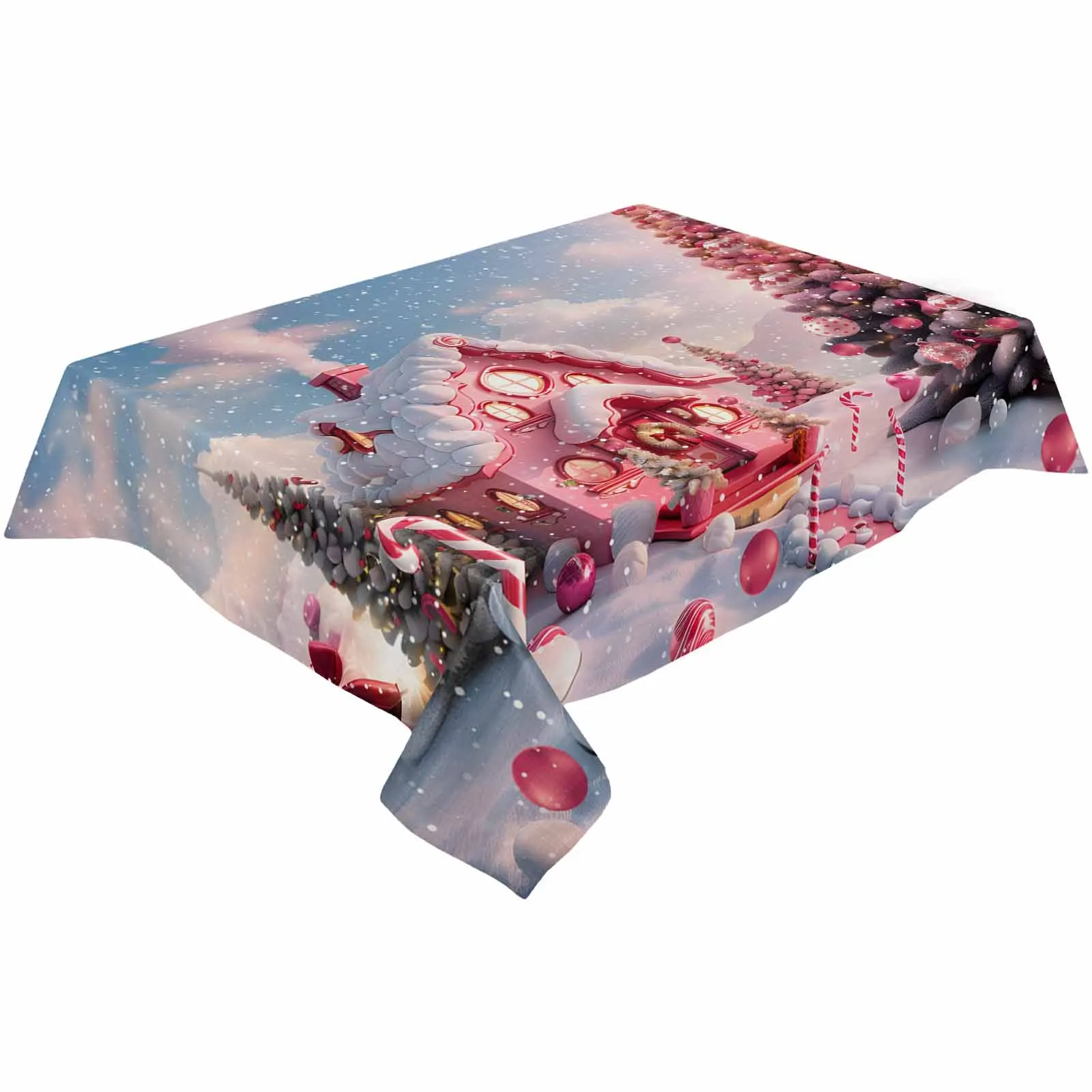 Christmas Candy House Snow View Countryside Tablecloths Waterproof Kitchen Coffee Table For Living Room Home Decor Dining Table