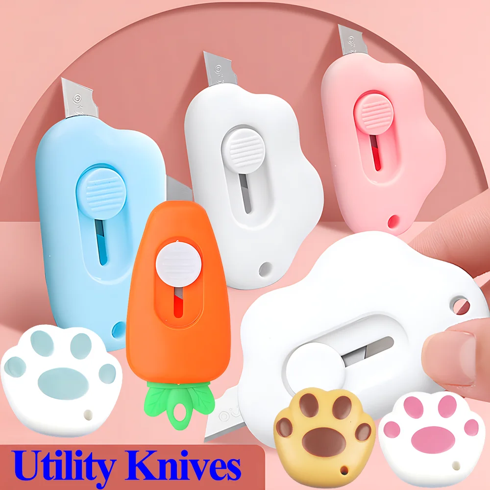 

Set Retractable Utility Knives Pocket Mini Box Cutter Kawaii Paper Knife Cloud Carrot Cat Paw Letter Opener Aesthetic Stationery