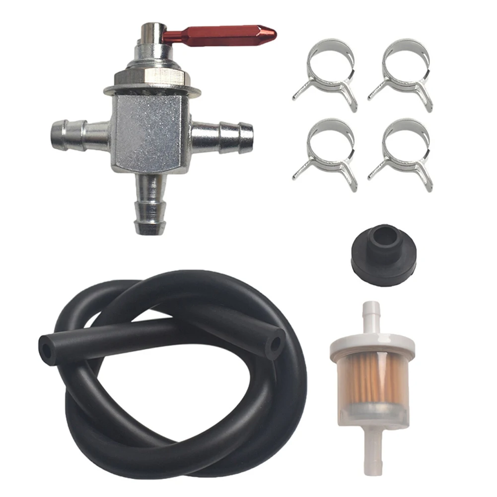 Two-Way 1/4 Fuel Valve with Complete Installation Kit Including Fuel Line Filter Bushing and 4 Clamps for Zero Turn Mowers