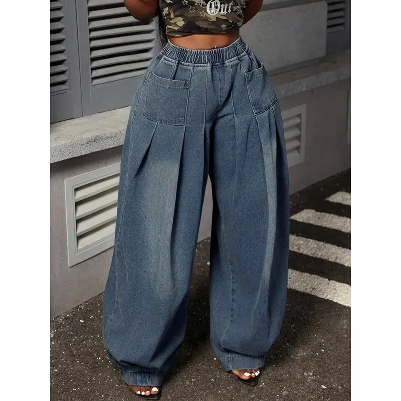 Vriendje Stijl Retro Jeans Vrouwen 2025, Katoen Oversized Loose Fit Geplooide Zakken Hoge Taille Doen Oude Broek Vrouwelijke 187849