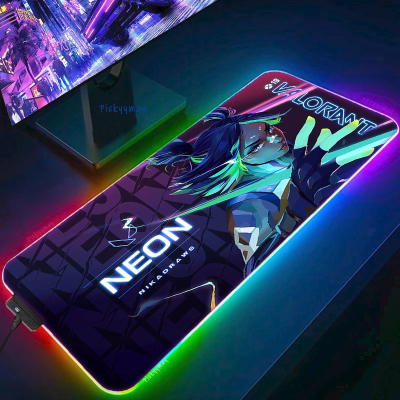 Imagem -03 - Valorant Neon Rgb Mouse Pad Gamer hd Mousepad Xxl Led com Backlit Mesa de Computador Tapetes de Borracha Antiderrapante Esteira de Mesa 900x400