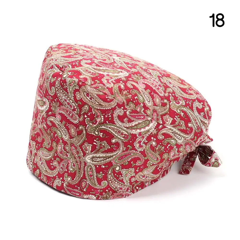Adjustable Round With Sweatband Bouffant Hat Pure Colour Cotton Hats Surgical Scrub Cap
