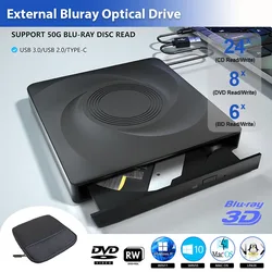 External Blu-ray Drive for Laptop PC Windows 11 10 Mac BD/CD/DVD -/+RW Optical Drives with Storage Bag DVD Burner Player Reader