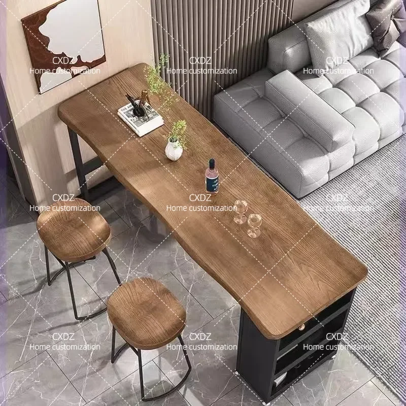 Solid Wood Bar Table with Storage Cabinet Household Partition Wine Rack Small Apartment Kitchen Wall Mounted Long Table and