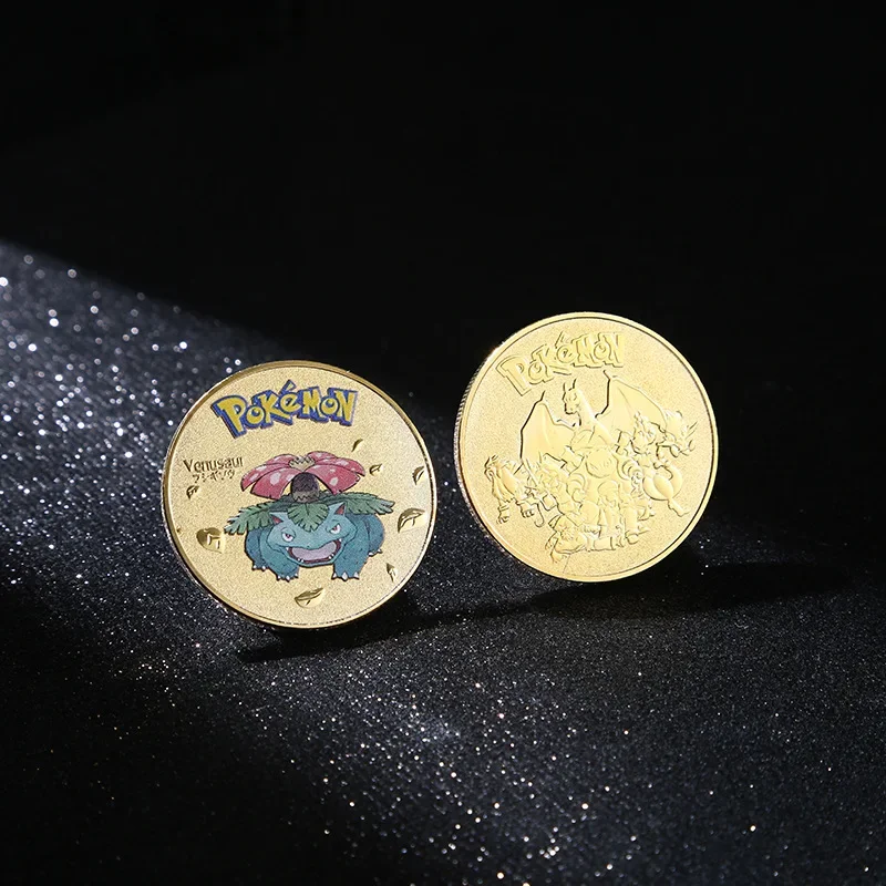 Juego de monedas de Metal de Pokémon, medallón conmemorativo de Anime, Mewtwo, Charizard, Pikachu, Venusaur, Squirtle, regalo de Pokeball