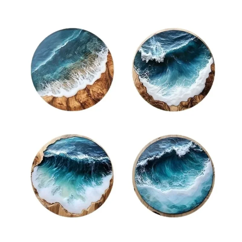 6 Stück Tischsets aus Holz, Kaffeesatz, dekorative, langlebige, hitzebeständige, gewellte runde Untersetzer aus Holz, Getränkeuntersetzer