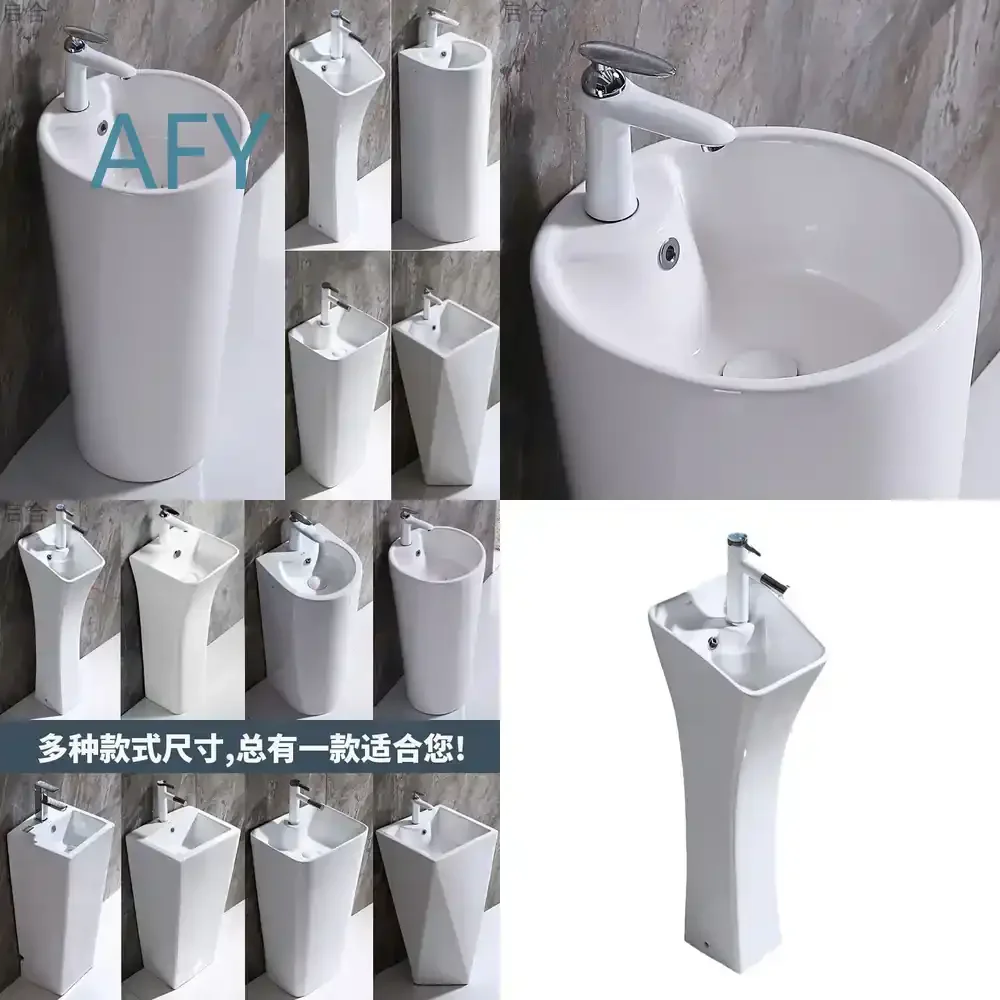 Ceramic Pedestal Sink for Bathroom Vanity Wash Basin Floor Standing One Piece Washbasin for Small Large Homes Balcony Home