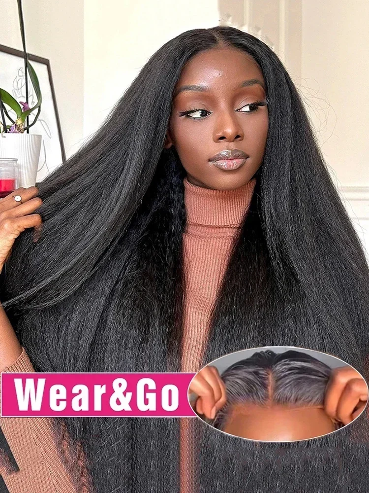 250% Kinky Rechte Lijmloze Pruik Klaar om te dragen en te gaan 13x4 Hd Yaki Rechte Kant Voor Menselijk Haar Pruiken Voor Vrouwen 30 36 Inch - afbeelding 2