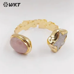 WT-B626 WKT 2022 New Style Druzy Quartz & Gemstone Bangle Gold-Plate Star And Oval Shape Accessories Lady
