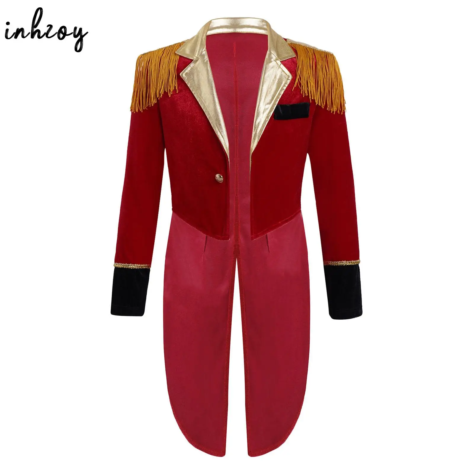 Kids Boys Halloween Circus Ringmaster Tailcoat Costume Ringleader Jacket Tassel Coats Carnival Party Cosplay Lion Tamer Dress Up