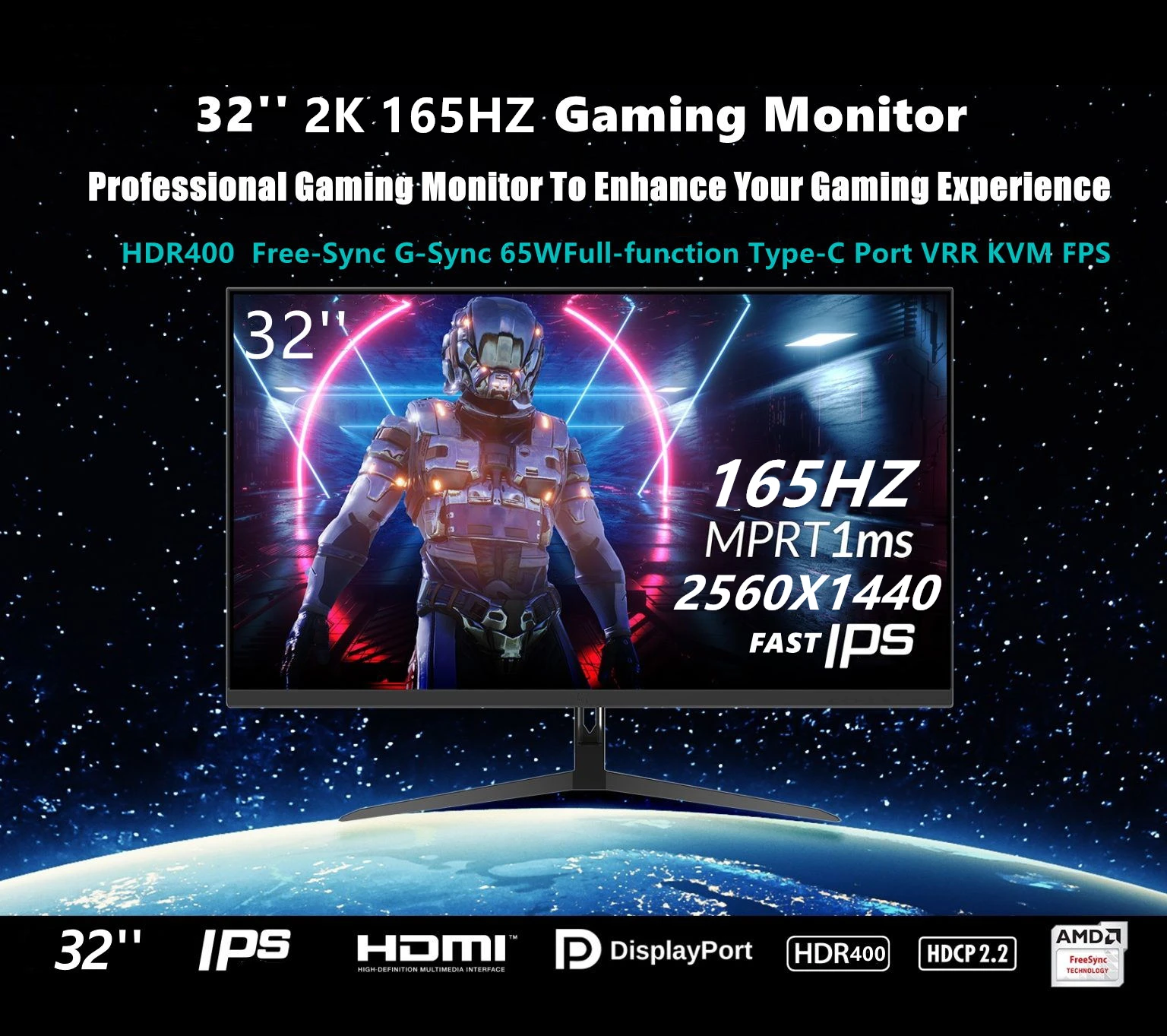 FYHXele 32-Zoll-Monitor 2K 165 Hz PC IPS-Panel QHD LED-Anzeige Desktop-Gaming-Computerbildschirm FreeSync G-Sync MPRT 1 ms 2560 * 1440 – Detail 1