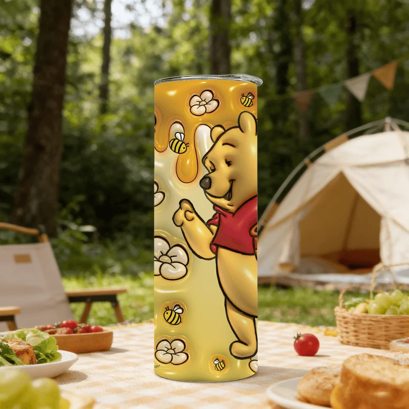 1pc 20oz Winnie the Pooh Holding a Jar of Honey Print Stainless Steel Tumbler Insulated Travel Coffee Mug with Lid & Straw - view 4