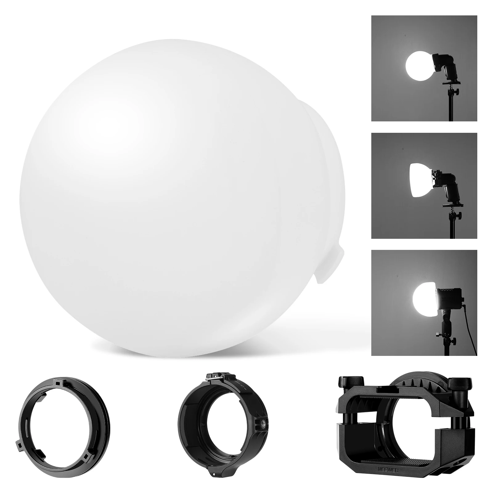 NEEWER CRS6 Softbox-Diffusionskuppel mit 3 Adapterringen für Godox V1 NEEWER Z1 Z2 Rundkopfblitz und quadratischem Speedlite Z760 – Detail 1
