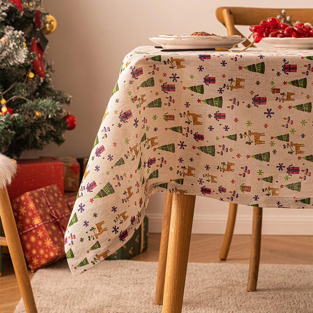 New Product Christmas Printed Tablecloth Imitation Cotton and Linen Dining Table Fabric Shooting Background Fabric