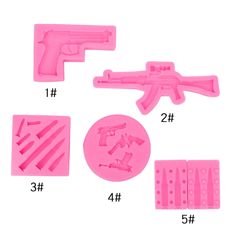 Game Mechanism Gun Bullet Silicone Mould Rifle Biscuit Chocolate Turn Sugar Clay Cake Decoration Mold Baking Accessories