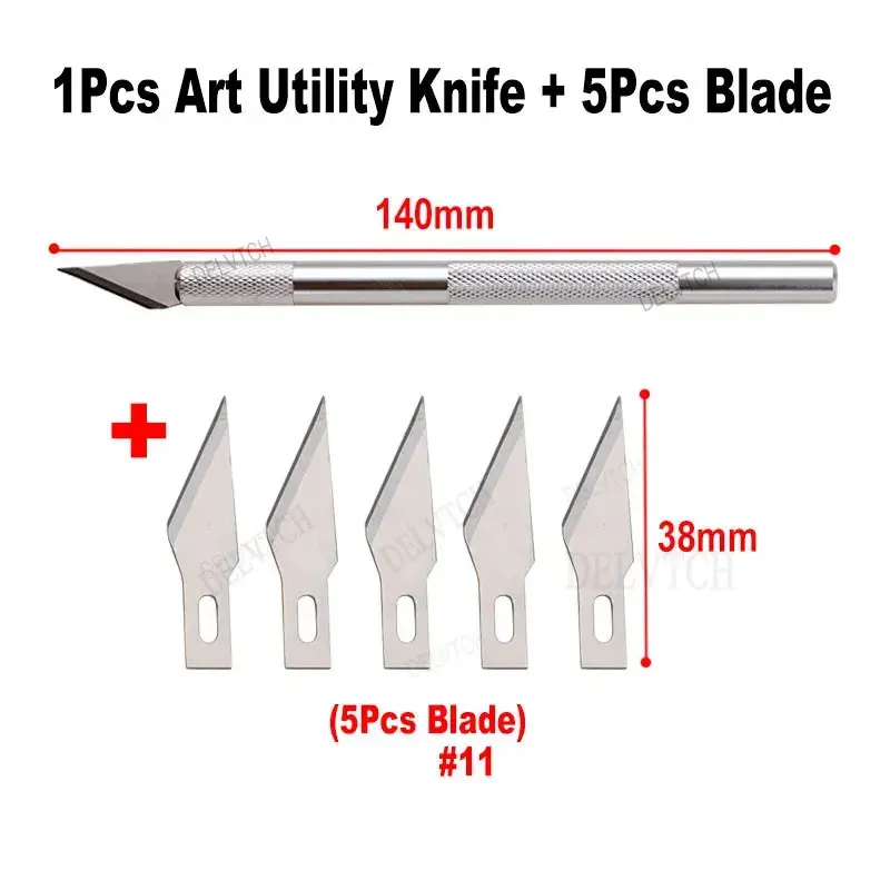 Metal Art Utility Knife With 5Pcs Blade #11 Set DIY Paper Sticker Cutter Pen Knives Handicraft Carving Engraving Sculpture Tool