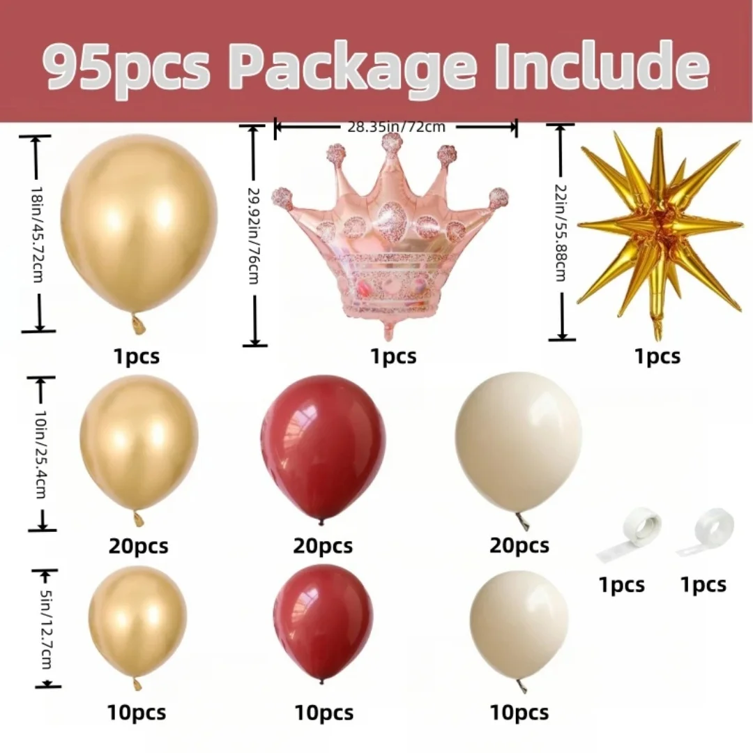 95pcs Gold Wine Red White Balloons Arch Garland Kit, for Birthday Baby Shower Wedding Party Graduation Celebration Decoration