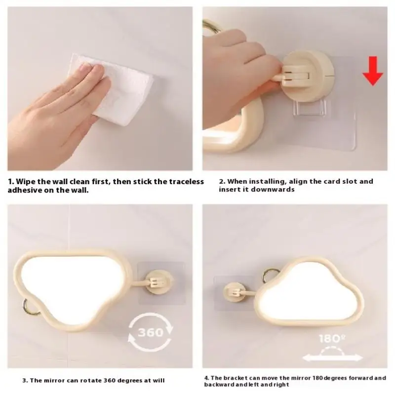 壁掛け折りたたみ式延長アームバスルームミラーバニティミラーシームレスな自己粘着化粧品メイク用ドリルなし
