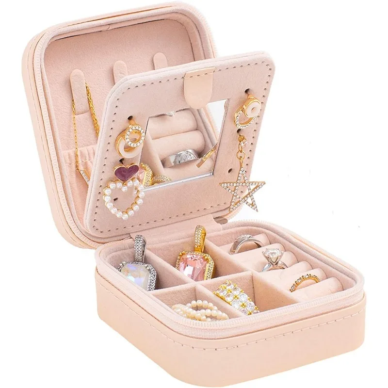 

Travel jewelry case Travel jewelry box Travel Jewelry Organizer Small box Gift for Girls Women with Mirror