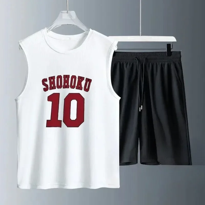 

2025 Summer Men's Hot Selling Vest and Shorts Two-Piece Set + Men's Comfortable Casual Gym T-shirt Red 10 Printed Clothing Men